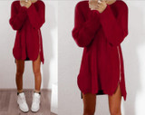 2017 Autumn Winter Women Dress Fashion Loose Casual Mini Dress Plus Size Sexy O-Neck Side Zippers Office Dress Vestidos de festa