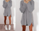 2017 Autumn Winter Women Dress Fashion Loose Casual Mini Dress Plus Size Sexy O-Neck Side Zippers Office Dress Vestidos de festa
