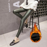 2017 Autumn Winter Women Elastic PU Leather Velvet High Waist Warm leggings Slim Patchwork Pencil Pants Shinning Trousers Female