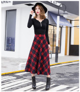 2017 Autumn Winter Plus Size A Line Midi Woolen Plaid Skirts Faldas Mujer Women High Waist Long Maxi Tutu Pleated Skirt Saias