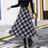 2017 Autumn Winter Plus Size A Line Midi Woolen Plaid Skirts Faldas Mujer Women High Waist Long Maxi Tutu Pleated Skirt Saias
