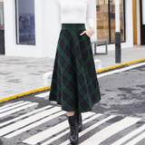 2017 Autumn Winter Plus Size A Line Midi Woolen Plaid Skirts Faldas Mujer Women High Waist Long Maxi Tutu Pleated Skirt Saias