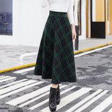 2017 Autumn Winter Plus Size A Line Midi Woolen Plaid Skirts Faldas Mujer Women High Waist Long Maxi Tutu Pleated Skirt Saias