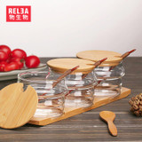 Glass Spice Storage Jars Set Kitchen Supplies Seasoning Boxes Condiment Storage Bottles (3pcs Jars / 3pcs Spoons / 1pc Pad)