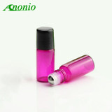 Glass bottles essential oils 3ml glass roller bottle rose blue green color with black cap roll on bottles for essential oils H0C
