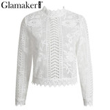 Glamaker sexy white lace blouse shirt Women tops elegant hollow out blouse Summer tops female blouse long sleeve blusas