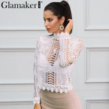 Glamaker sexy white lace blouse shirt Women tops elegant hollow out blouse Summer tops female blouse long sleeve blusas