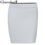 Glamaker Sexy side split knitted skirts women Soft casual a-line women skirt Female spring summer short skirt bottom streetwear