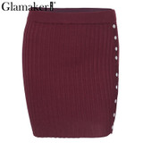Glamaker Sexy side split knitted skirts womens Soft casual a-line women skirt Female autumn winter short skirt bottom streetwear