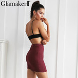 Glamaker Sexy side split knitted skirts womens Soft casual a-line women skirt Female autumn winter short skirt bottom streetwear