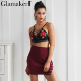 Glamaker Sexy side split knitted skirts womens Soft casual a-line women skirt Female autumn winter short skirt bottom streetwear