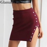 Glamaker Sexy side split knitted skirts womens Soft casual a-line women skirt Female autumn winter short skirt bottom streetwear