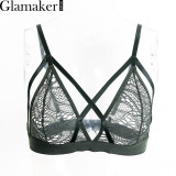 Glamaker Sexy hollow out bralette lace bra brassiere Backless floral strappy bra unpadded Elegant party women lingerie 2017