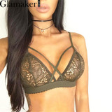 Glamaker Sexy hollow out bralette lace bra brassiere Backless floral strappy bra unpadded Elegant party women lingerie 2017