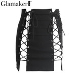 Glamaker Lace up summer skirts Women casual black slim mini skirt Clubwear sexy short skirt party