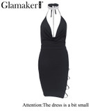 Glamaker Hot drilling chain sexy women dress Side split deep v neck 2018 summer dress vestidos Backless club party dress