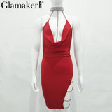 Glamaker Hot drilling chain sexy women dress Side split deep v neck 2018 summer dress vestidos Backless club party dress