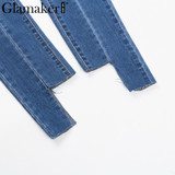Glamaker High waist women jeans plus size Casual streetwear irregular blue denim jeans pants Female summer skinny jeans bottom