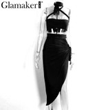 Glamaker Halter two piece split sexy women dress Elegant evening party dress vestidos Spring club bandage summer dress Female