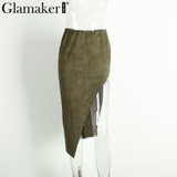 Glamaker Fitness split velvet high waist skirt Spring bodycon skirts womens Sexy slim party skirt