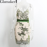 Glamaker Elegant mesh sequin dress 2017 sexy v neck backless party bodycon sundress Women slim club short summer dress vestidos