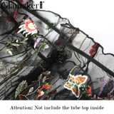 Glamaker  Embroidery floral jumpsuit romper Summer off shoulder mesh jumpsuit women transparent party jumpsuit overalls