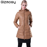 Gizmosy! Female Warm Winter Jacket Women Down Coat Thin 90% White Duck Down Parka Ultra-light Long Down Jacket Outwear BN011