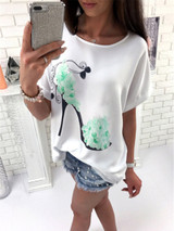 2018 Summer Women Tops T-Shirts Floral Print Short Sleeve O-Neck Ladies Tops Tees Fashion Casual Loose Large Size Female T-Shirt