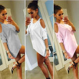 2018 Summer Women T-Shirt O-Neck Solid Color Off Shoulder Sexy Long Womens Top Tees Loose Casual T Shirt Plus Size
