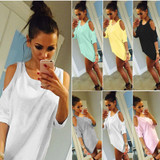 2018 Summer Women T-Shirt O-Neck Solid Color Off Shoulder Sexy Long Womens Top Tees Loose Casual T Shirt Plus Size