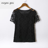2018 Summer Women Sexy Floral Lace Slim Fitted Solid Blouses Shirts Ladies Elegant Casual Short Sleeve Tee Tops Blusas