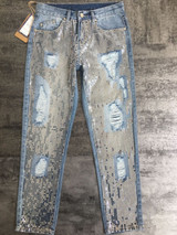 2018 Summer Women Loose High Waist Vintage Hole Jeans Woman Denim Sequins Jeans Pants Boyfriend Ripped Jeans For Women Trousers