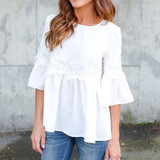 2018 Summer Women Flare Sleeve White Lace Chiffon Blouse Ruffle Tops Korean Fashion Ladies Elegant Office Shirts Camisas Mujer