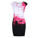 2018 Summer Women Fashion Dress Plus Size Sexy the Neck Print Elegant Sleeveless Formal Party Evening Pencil Mini Dresses