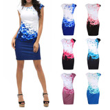 2018 Summer Women Fashion Dress Plus Size Sexy the Neck Print Elegant Sleeveless Formal Party Evening Pencil Mini Dresses