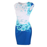 2018 Summer Women Fashion Dress Plus Size Sexy the Neck Print Elegant Sleeveless Formal Party Evening Pencil Mini Dresses