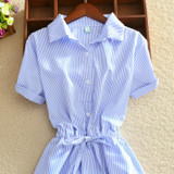 2018 Summer Women Dress Office Dress Shirt Elegant Blue Stripped Tunic Turn Down Collar Mini Dress Short Sleeve Wear to Work E18 2018 Summer Women Dress Office Dress Shirt Elegant Blue Stripped Tunic Turn Down Collar Mini Dress Short Sleeve Wear to Work E18