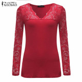 2018 Summer Women Blusas Sexy Long Sleeve Lace Crochet Sexy V Neck Stretchy Blouses Tops Casual Solid Plus Size Shirts Oversized