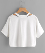 2018 summer V-neck Embroidered Rose Short T-shirt