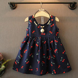2018 Summer Toddler Girls Dress Casual Clothing Cherry Print Princess Baby Dress Cotton Backless Kids Vestidos Baby Girl Clothes