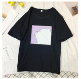 2018 Summer T Shirt Top Tees Short Sleeve Cute Bear Printed O-neck T-Shirts Fashion Loose Korea tshirt Dropshipping Yellow Tops