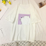 2018 Summer T Shirt Top Tees Short Sleeve Cute Bear Printed O-neck T-Shirts Fashion Loose Korea tshirt Dropshipping Yellow Tops