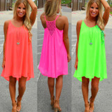 2018 Summer Style Women Clothing Beach Dress Fluorescence Female Summer Dress Chiffon Voile Women Dress Plus Size