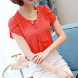 2018 Summer Solid Chiffon Blouse Shirt Women Tops Short Sleeve Shirt Women Ladies Office Blouses Fashion Blusas Chemise Femme