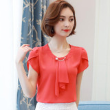 2018 Summer Solid Chiffon Blouse Shirt Women Tops Short Sleeve Shirt Women Ladies Office Blouses Fashion Blusas Chemise Femme
