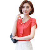 2018 Summer Solid Chiffon Blouse Shirt Women Tops Short Sleeve Shirt Women Ladies Office Blouses Fashion Blusas Chemise Femme