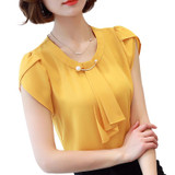 2018 Summer Solid Chiffon Blouse Shirt Women Tops Short Sleeve Shirt Women Ladies Office Blouses Fashion Blusas Chemise Femme