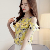 2018 Summer Print Floral Chiffon Blouse Women Off Shoulder Shirts Short Sleeve Blouses Casual Ladies Clothing Blusas Women Tops