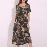 2018 Summer Pregnant Women Mid-calf Dress Vestidos Casual Loose Short Sleeve Vintage Printed Plus Size Maternity Clothings 5XL