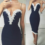 2018 Summer Party Dresses Women Sexy Strappy Deep V Neck Lace Bodycon Bandage Knee-Length Dress Vestidos Feminino Mujer